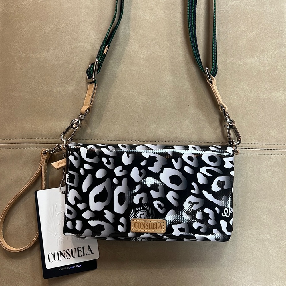 Consuela Black and White Leopard Crossbody Bag